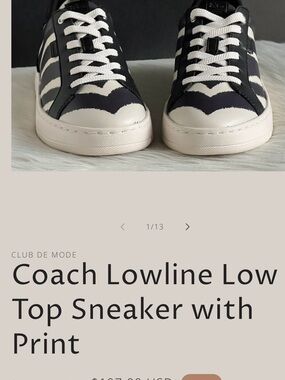 Coach Black and White Lowline Printed Low-Top Sneakers